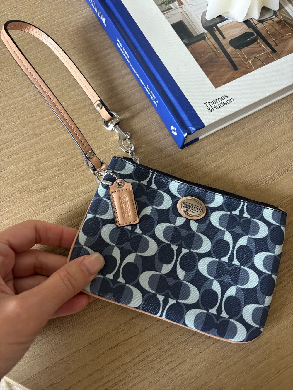 Coach Navy and Light Tan Signature Wristlet